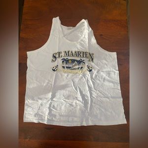 St. Saint Maarten Beach Print White Tank Shirt Sleeveles XXL
